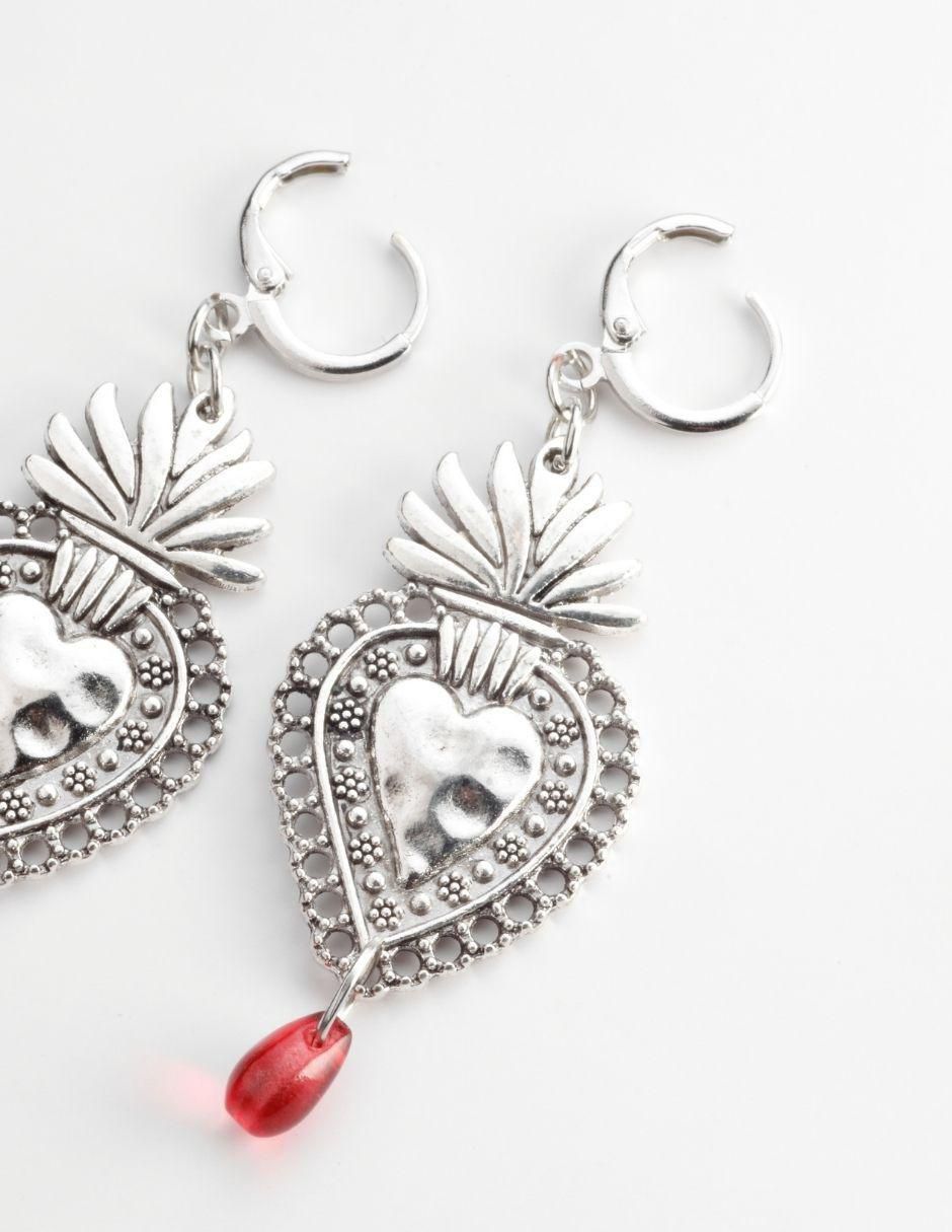 Aretes de corazón con acabado baño rodio cristal 3
