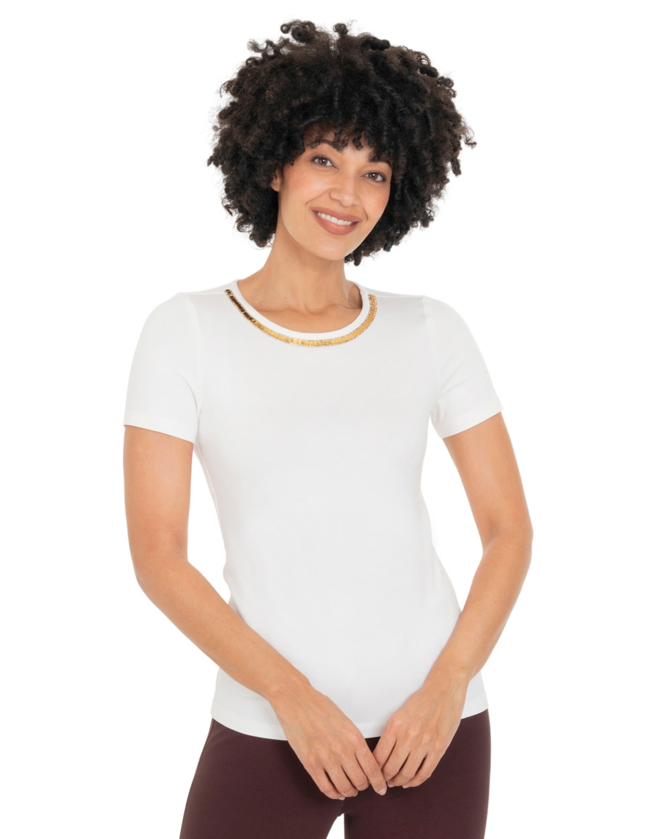 Playera manga corta cuello redondo para mujer