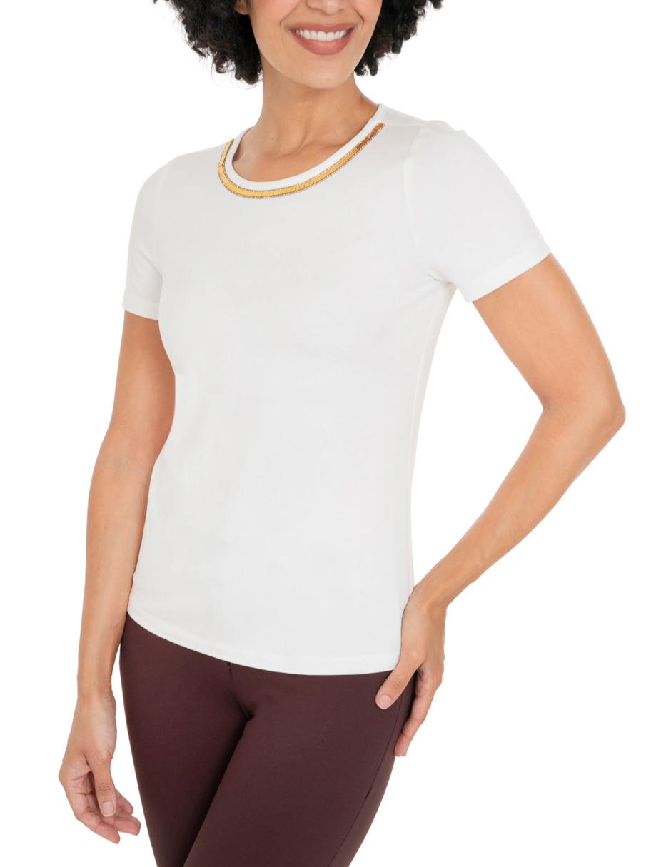 Playera manga corta cuello redondo para mujer 4