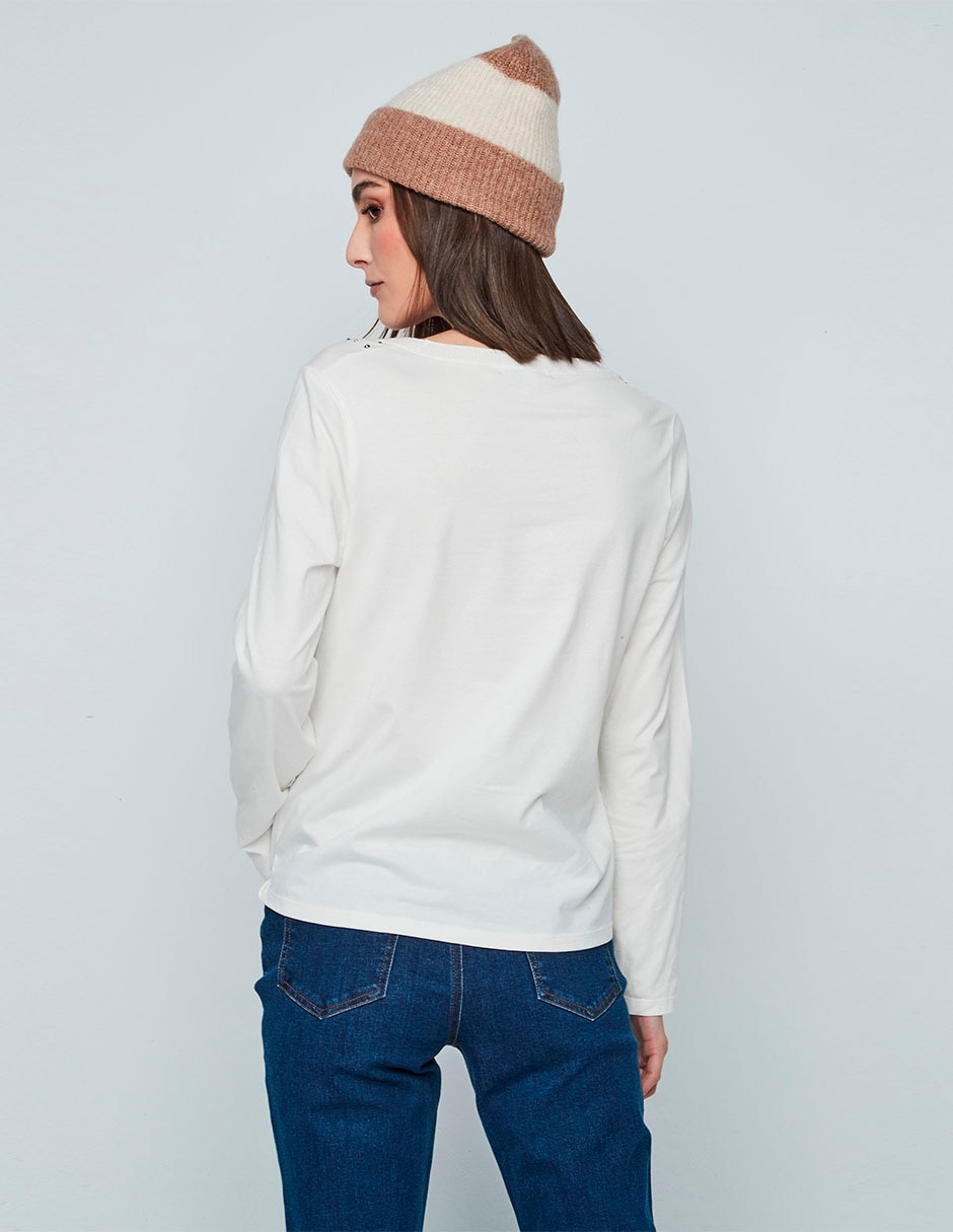 Playera manga larga cuello redondo para mujer 3