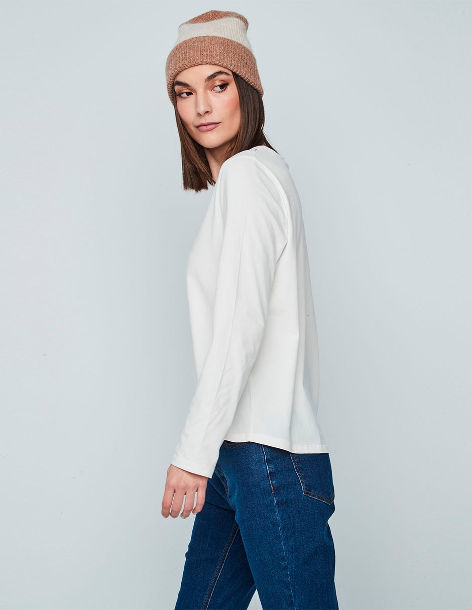 Playera manga larga cuello redondo para mujer 4