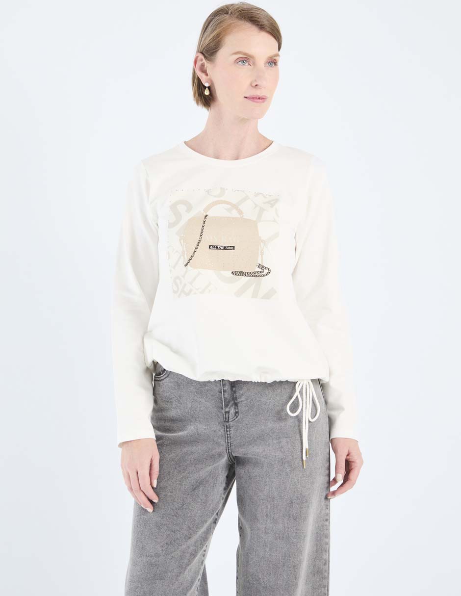 Playera manga larga cuello redondo para mujer