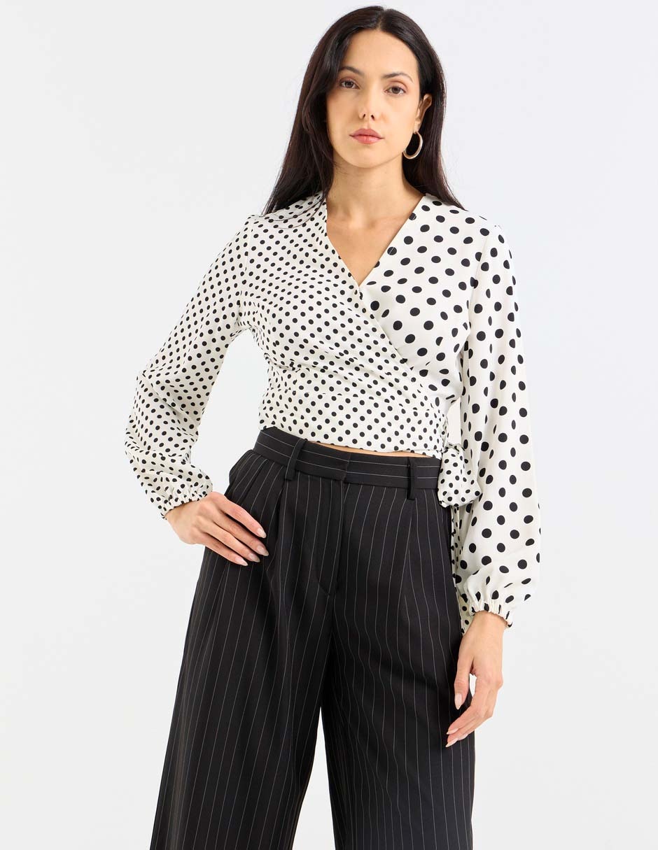 Blusa envolvente manga larga para mujer
