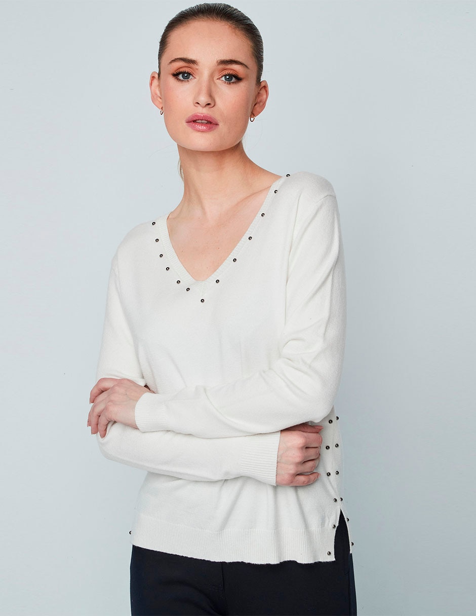 Suéter cuello V para mujer
