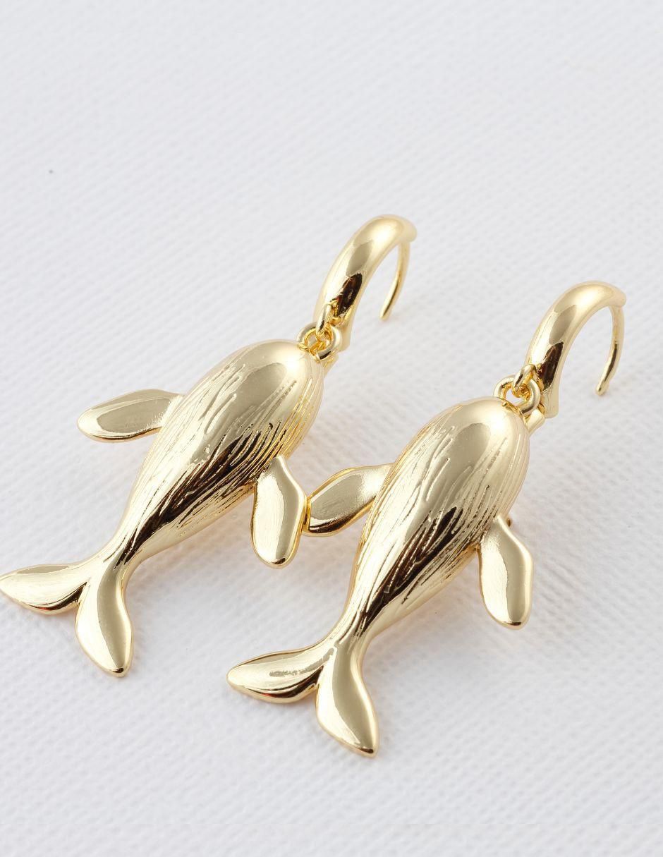 Aretes largos de ballena Ballenia baño de oro 18 k 3