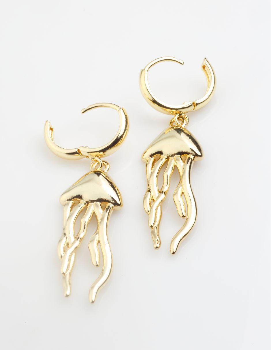 Aretes largos de medusa Meduselle con acabado baño de oro 3