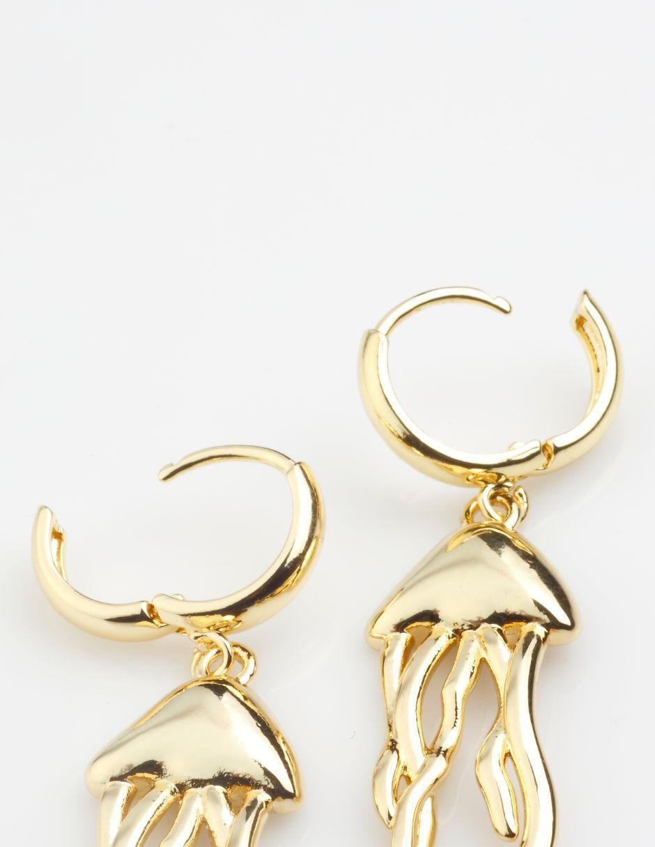 Aretes largos de medusa Meduselle con acabado baño de oro 4