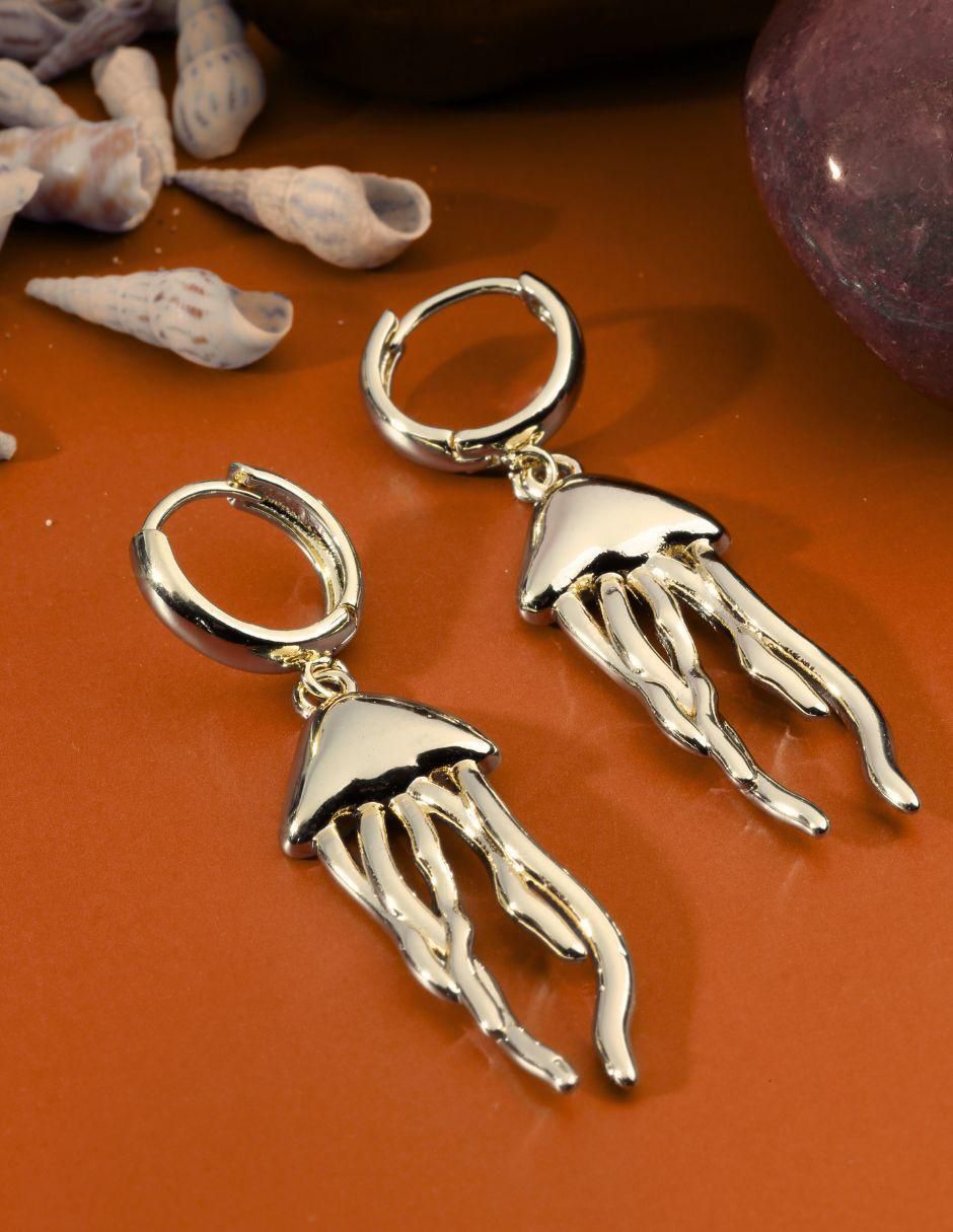 Aretes largos de medusa Meduselle con acabado baño de oro 5