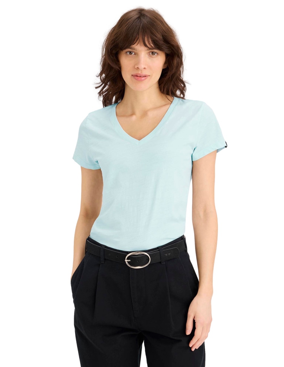 Playera manga corta cuello V para mujer 1