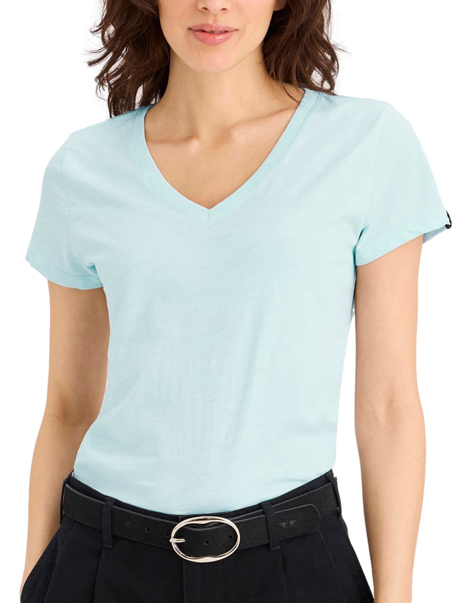 Playera manga corta cuello V para mujer 2