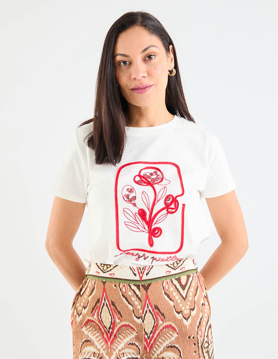 Playera manga corta cuello redondo para mujer