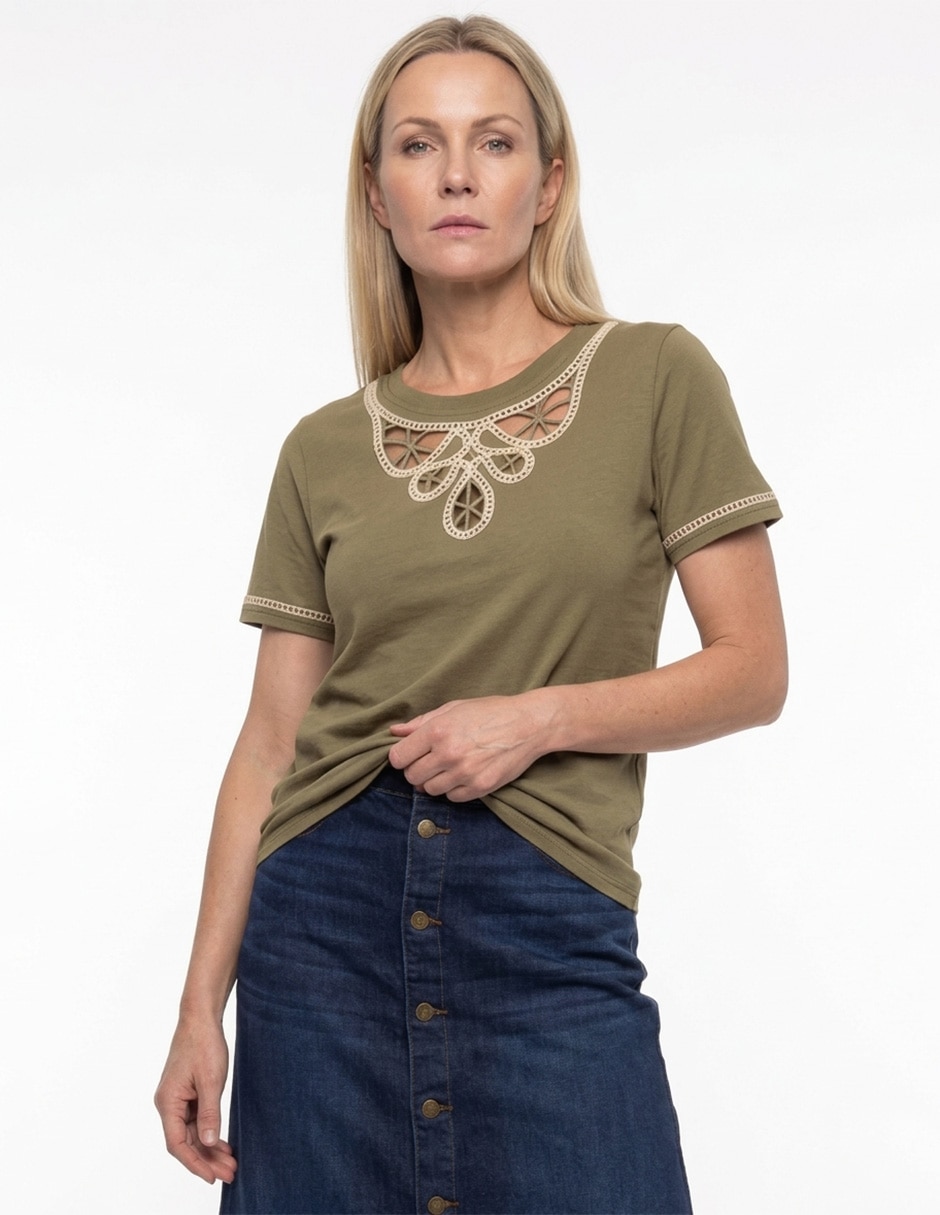 Playera manga corta cuello redondo para mujer