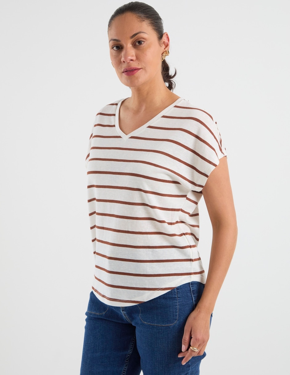 Playera manga corta cuello V para mujer