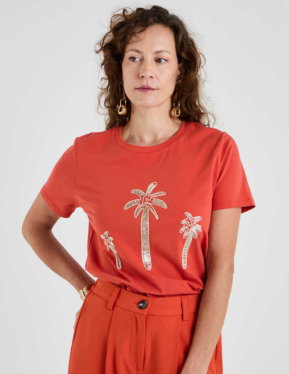 Playera manga corta cuello redondo para mujer