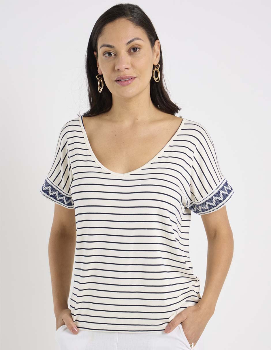Playera manga corta cuello V para mujer