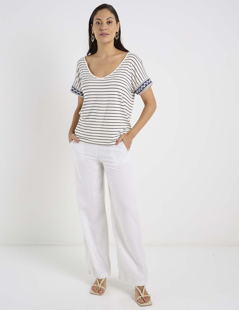 Playera manga corta cuello V para mujer 2