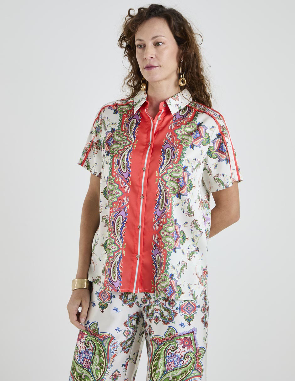 Blusa camisera manga corta para mujer