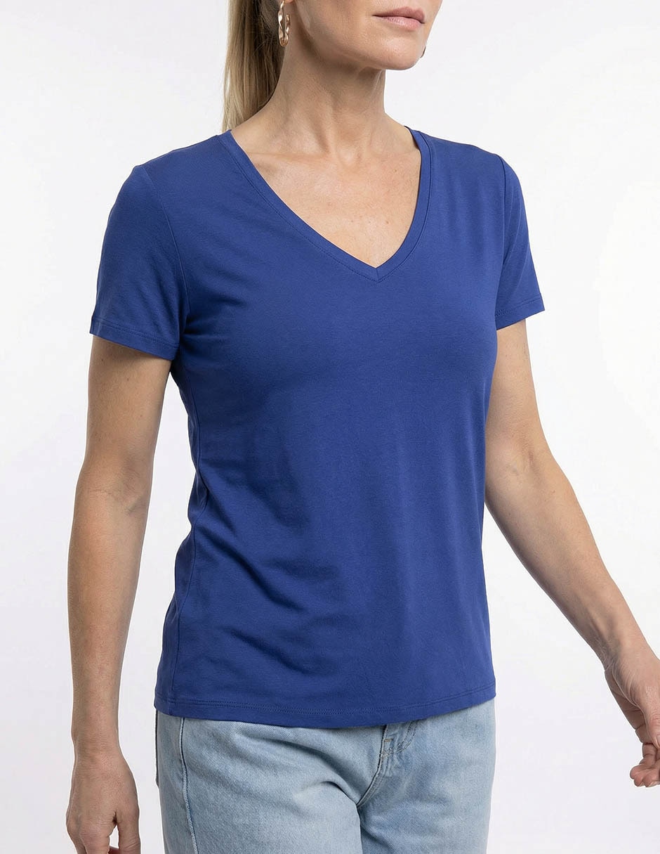 Playera manga corta cuello V para mujer 4