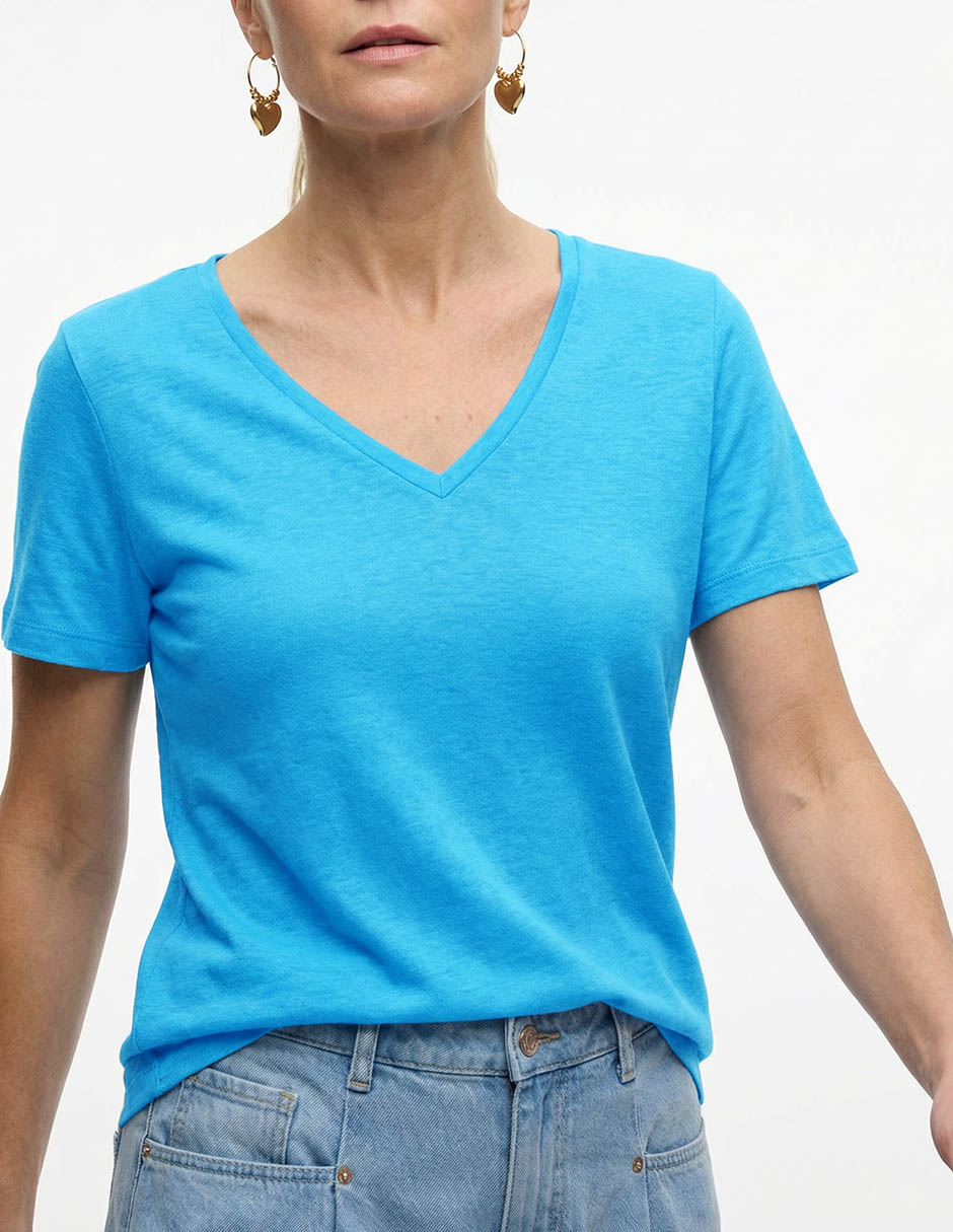 Playera manga corta cuello V para mujer 4