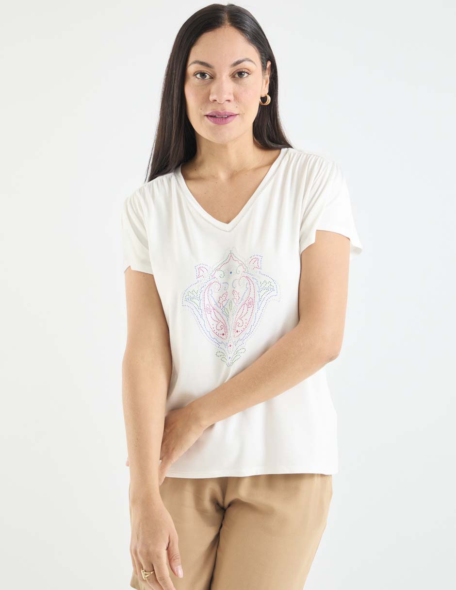 Playera manga corta cuello V para mujer 2