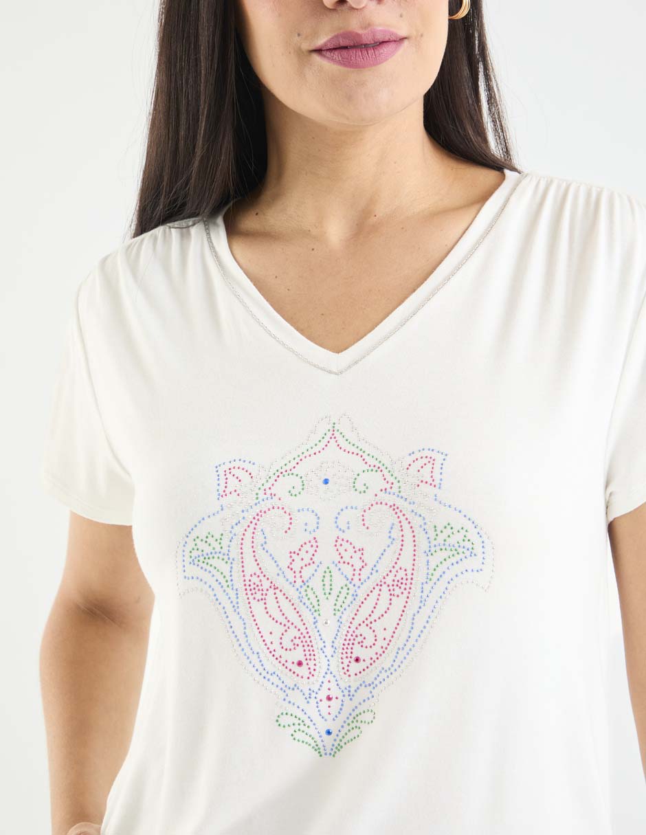Playera manga corta cuello V para mujer 4