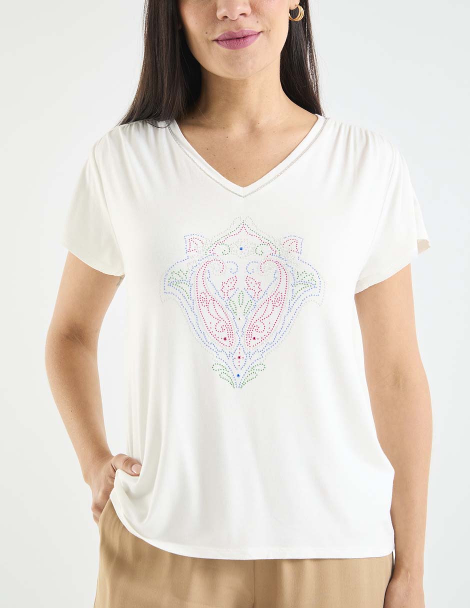 Playera manga corta cuello V para mujer 5