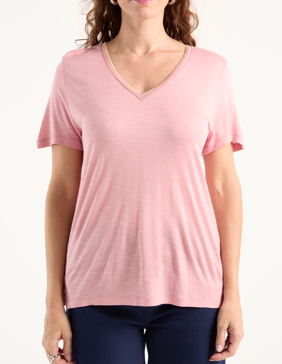 Playera manga corta cuello V para mujer 5