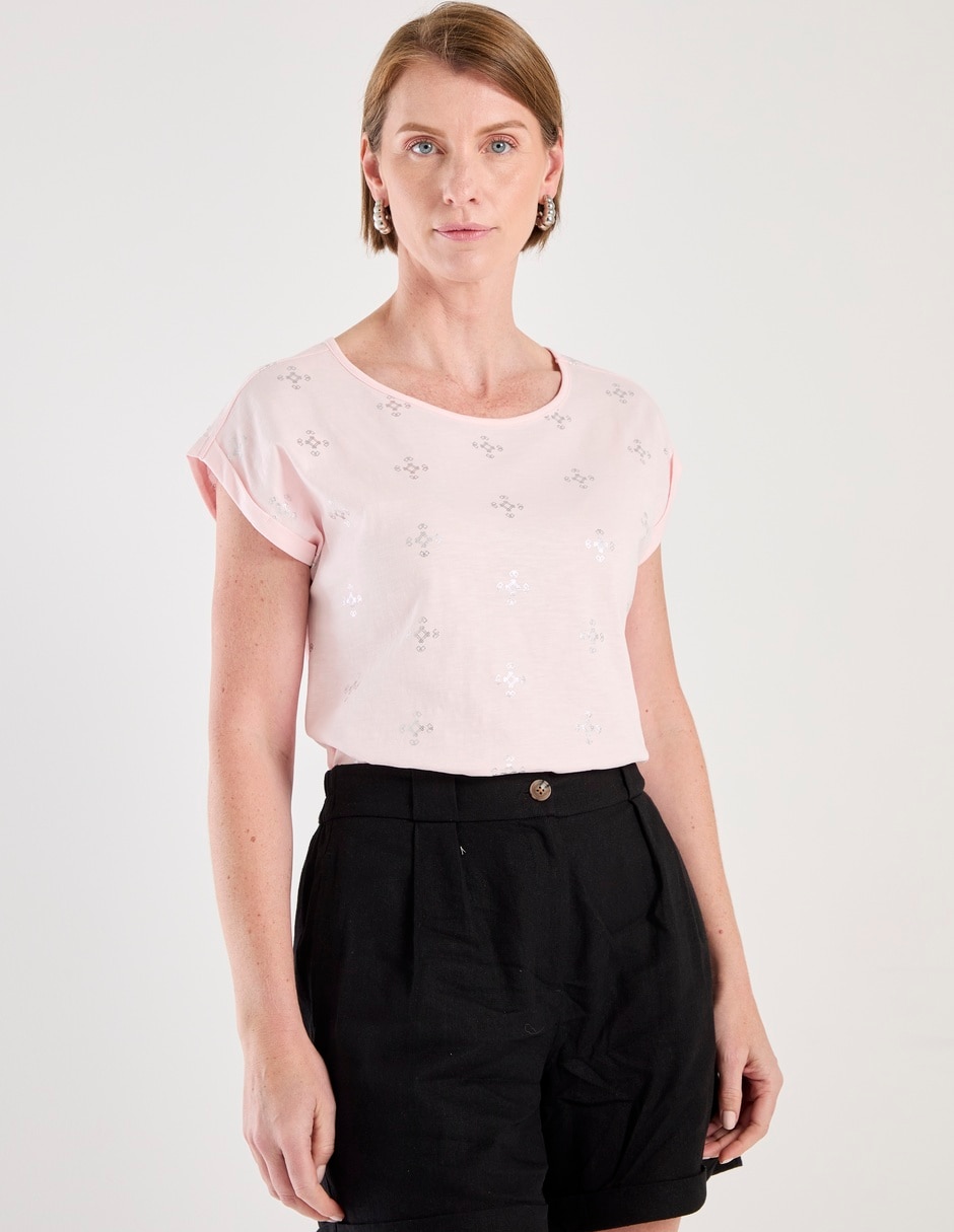Playera manga corta cuello redondo para mujer