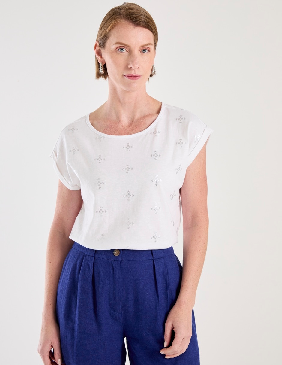 Playera manga corta cuello redondo para mujer