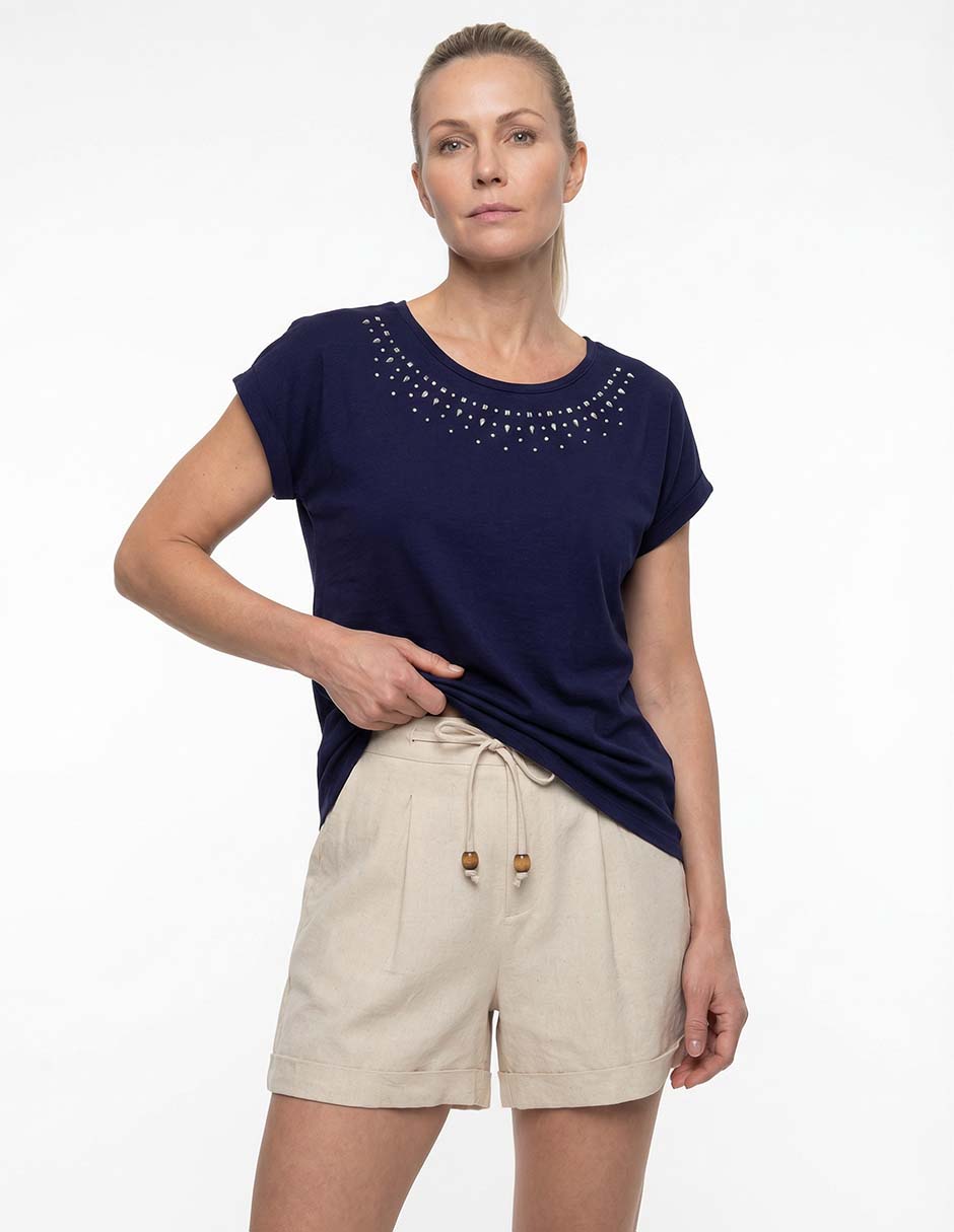 Playera manga corta cuello redondo para mujer