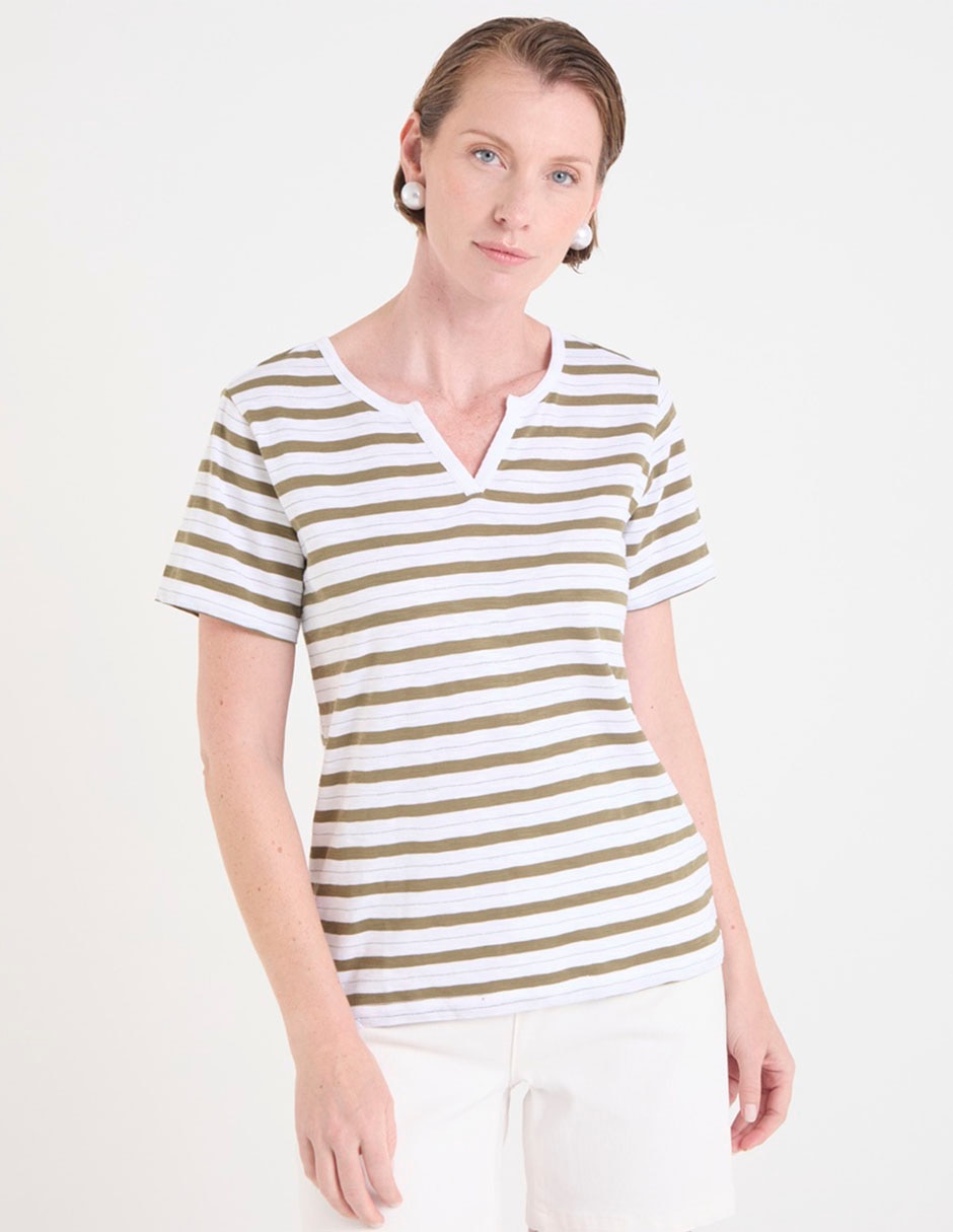 Playera manga corta Basics cuello V para mujer