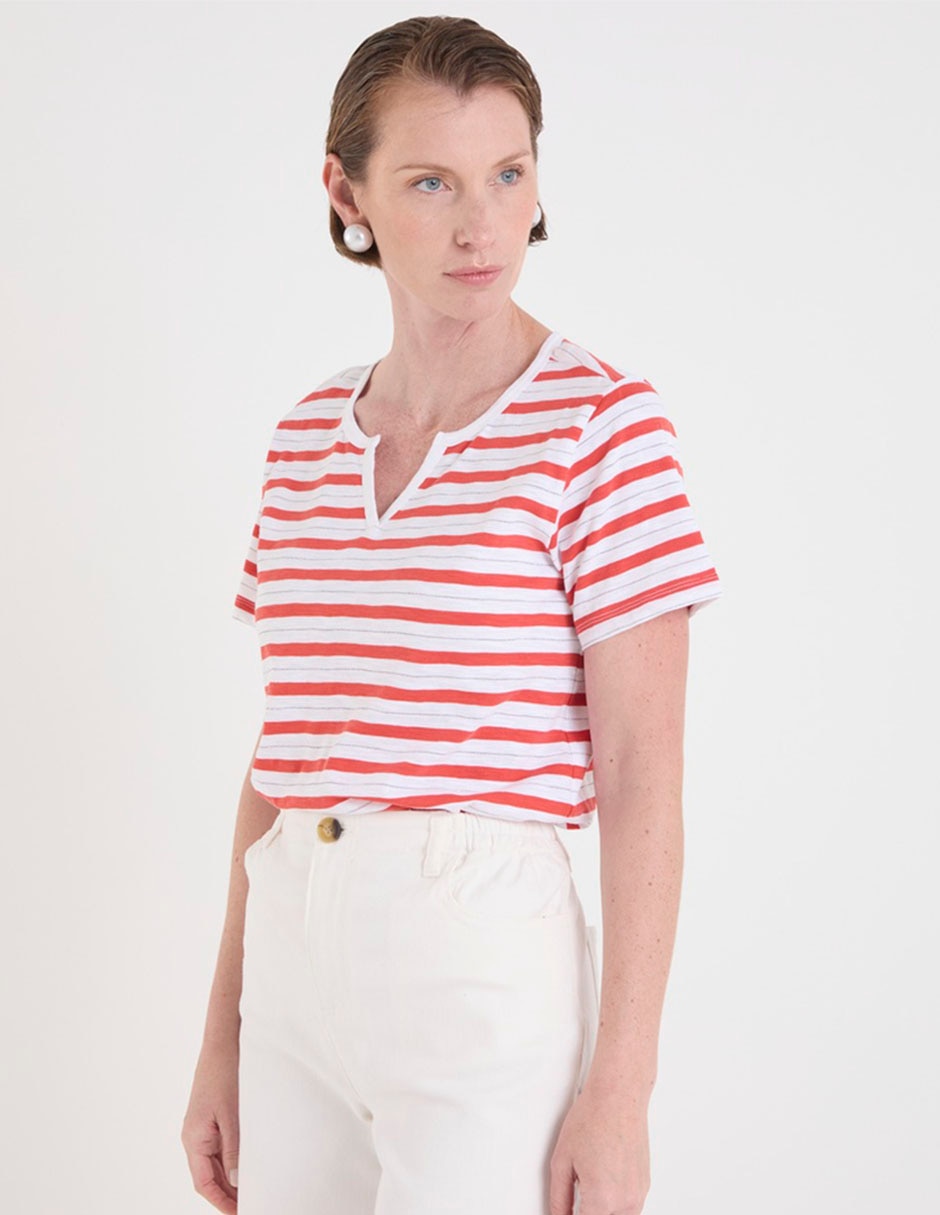 Playera manga corta Basics cuello V para mujer