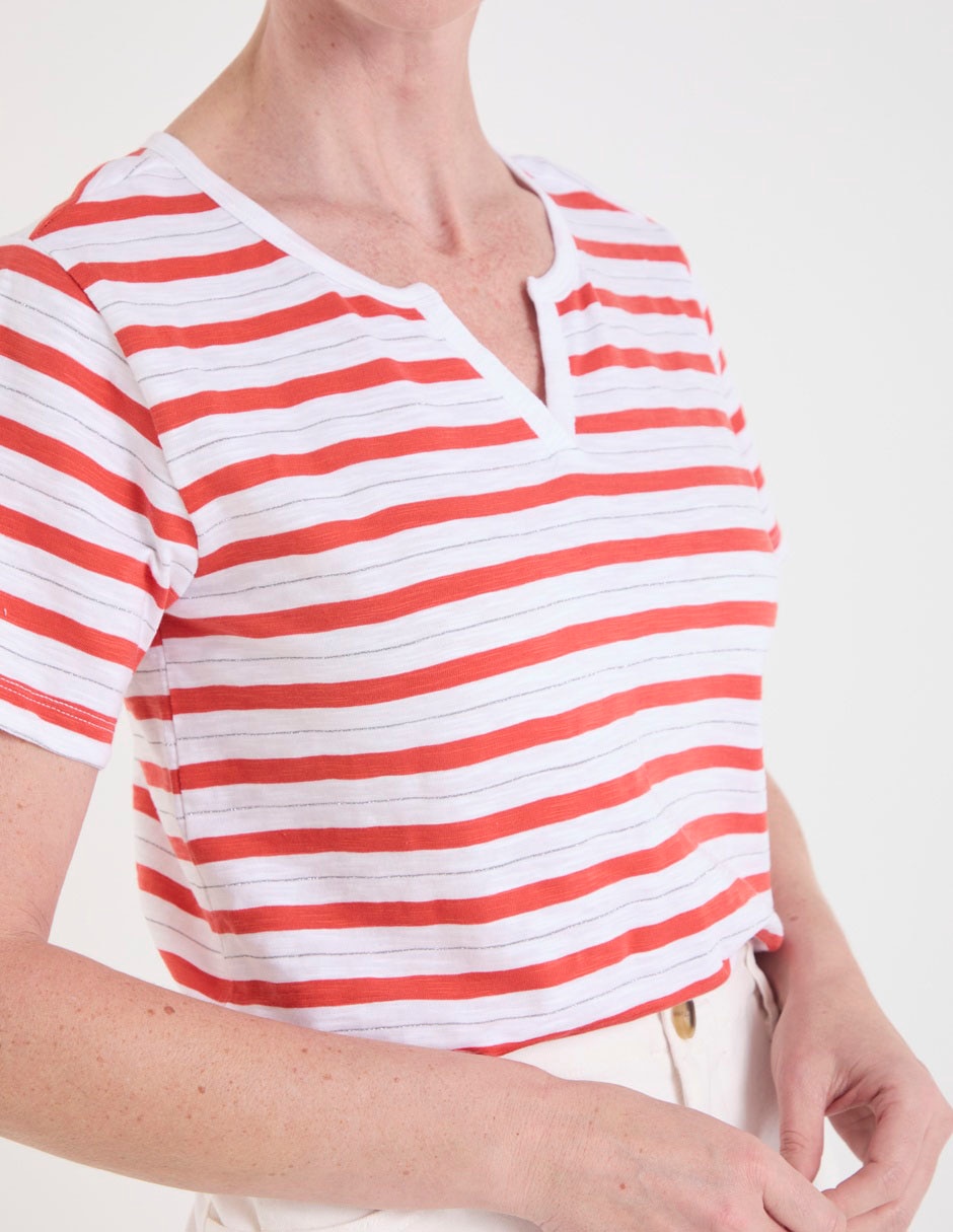 Playera manga corta Basics cuello V para mujer 4