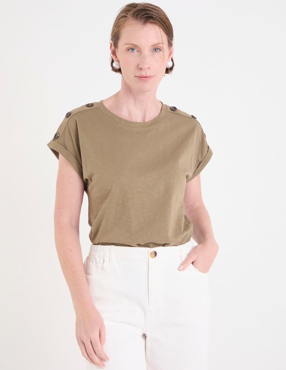 Playera manga corta basics cuello redondo para mujer 1