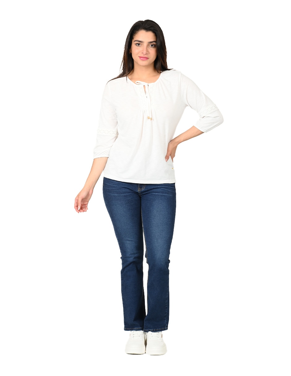 Playera manga 3/4 Ferrioni Fadia cuello redondo para mujer