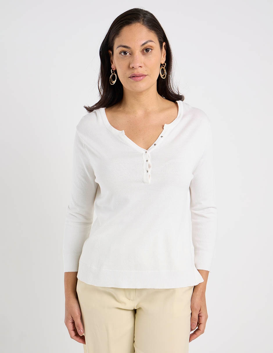 Suéter cuello con botón para mujer Suéter cuello con botón para mujer
