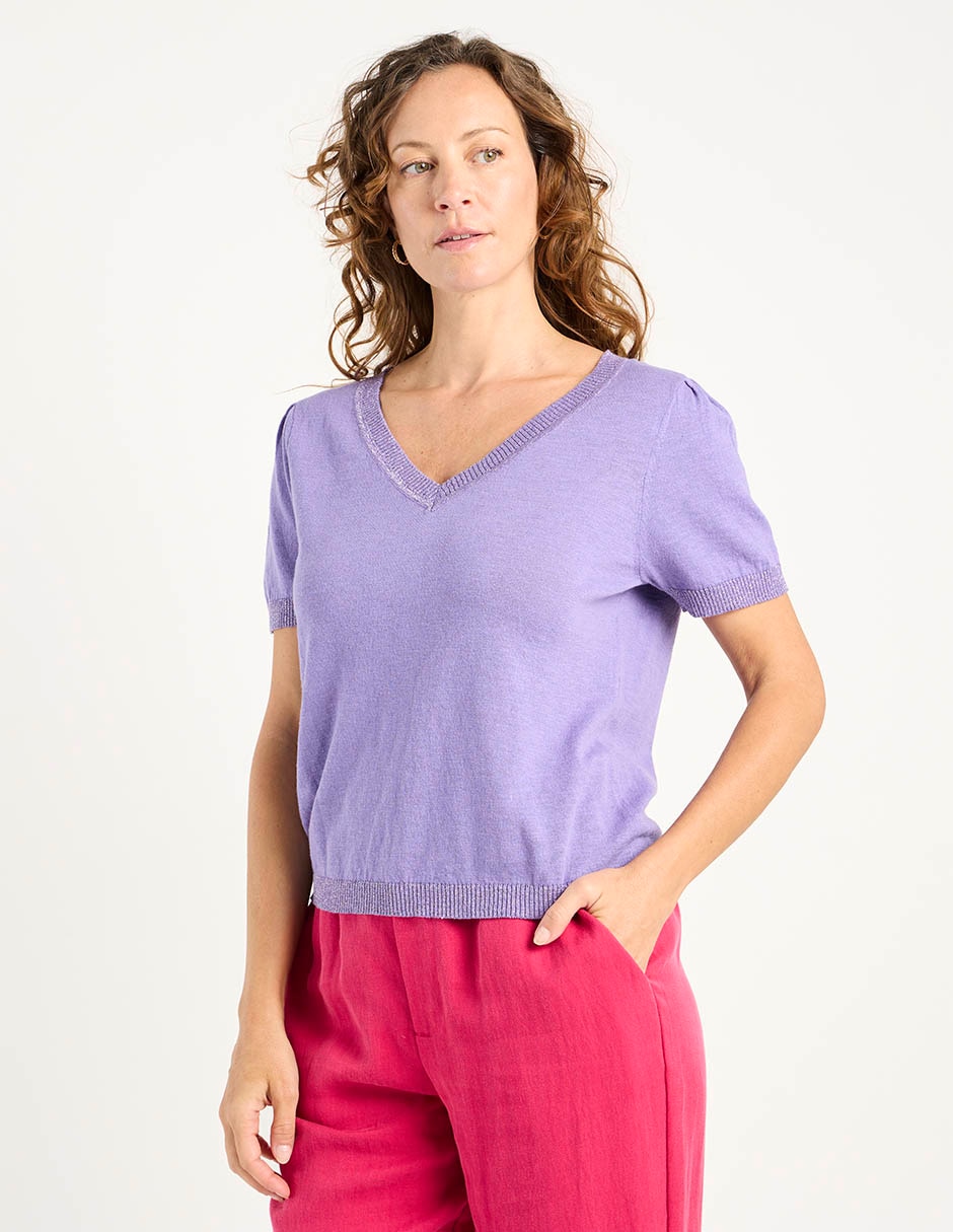 Playera manga corta cuello v para mujer