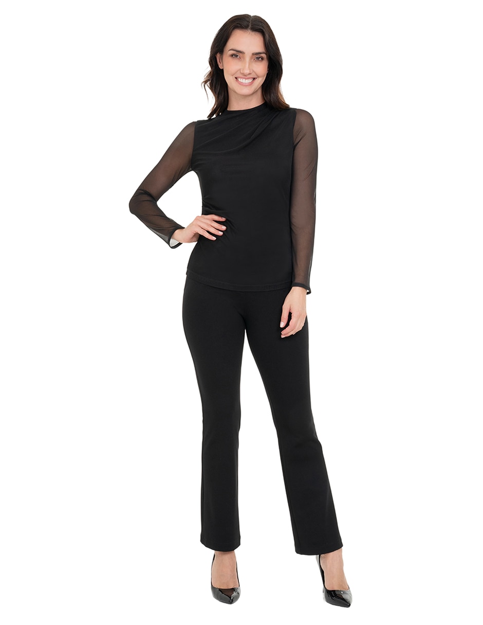 Playera manga larga cuello ojal para mujer 2