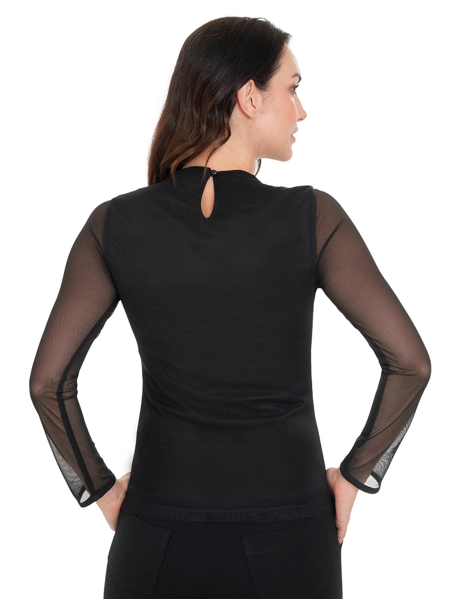 Playera manga larga cuello ojal para mujer 3