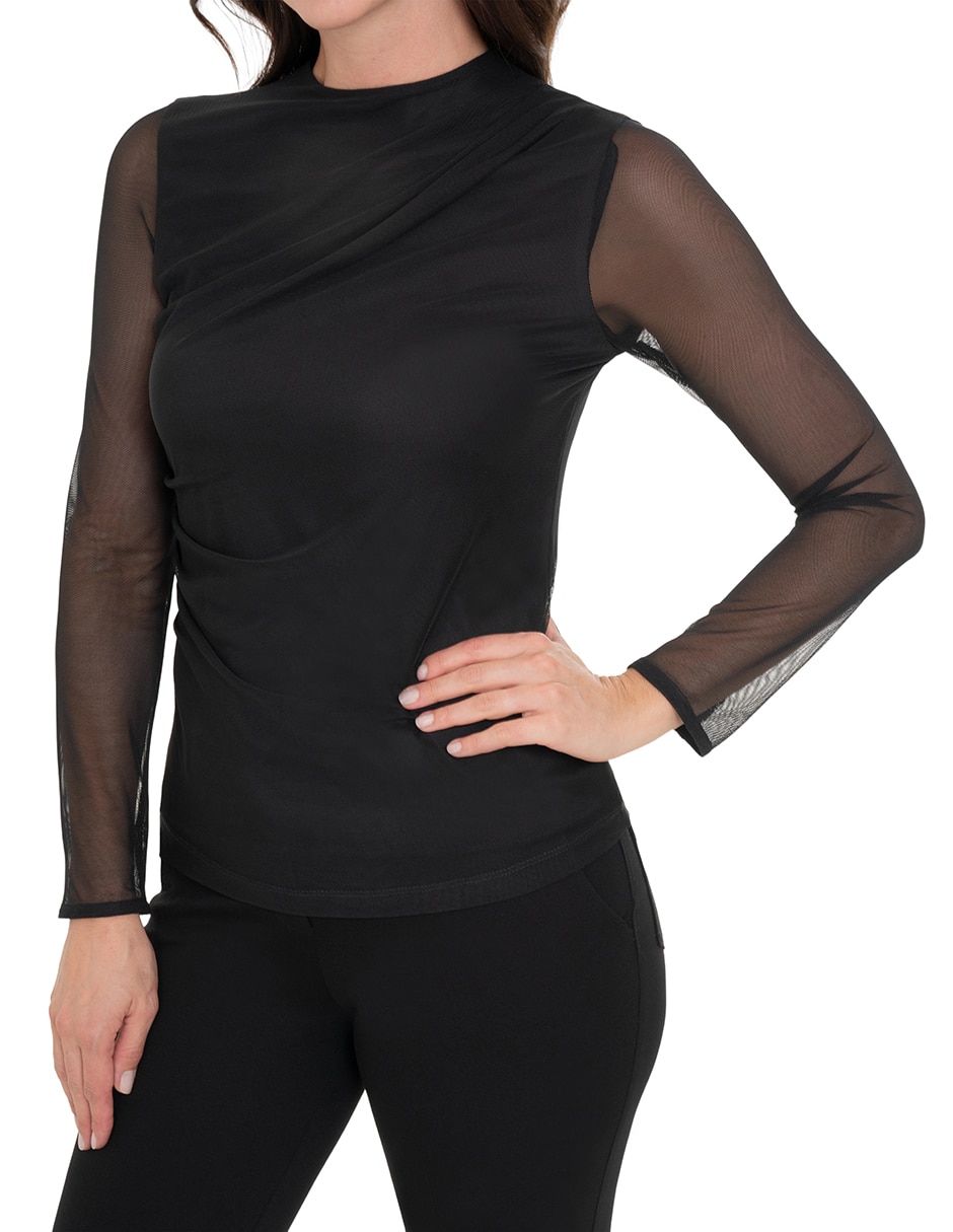 Playera manga larga cuello ojal para mujer 4