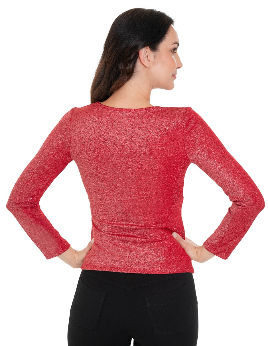 Playera manga larga cuello V para mujer 3