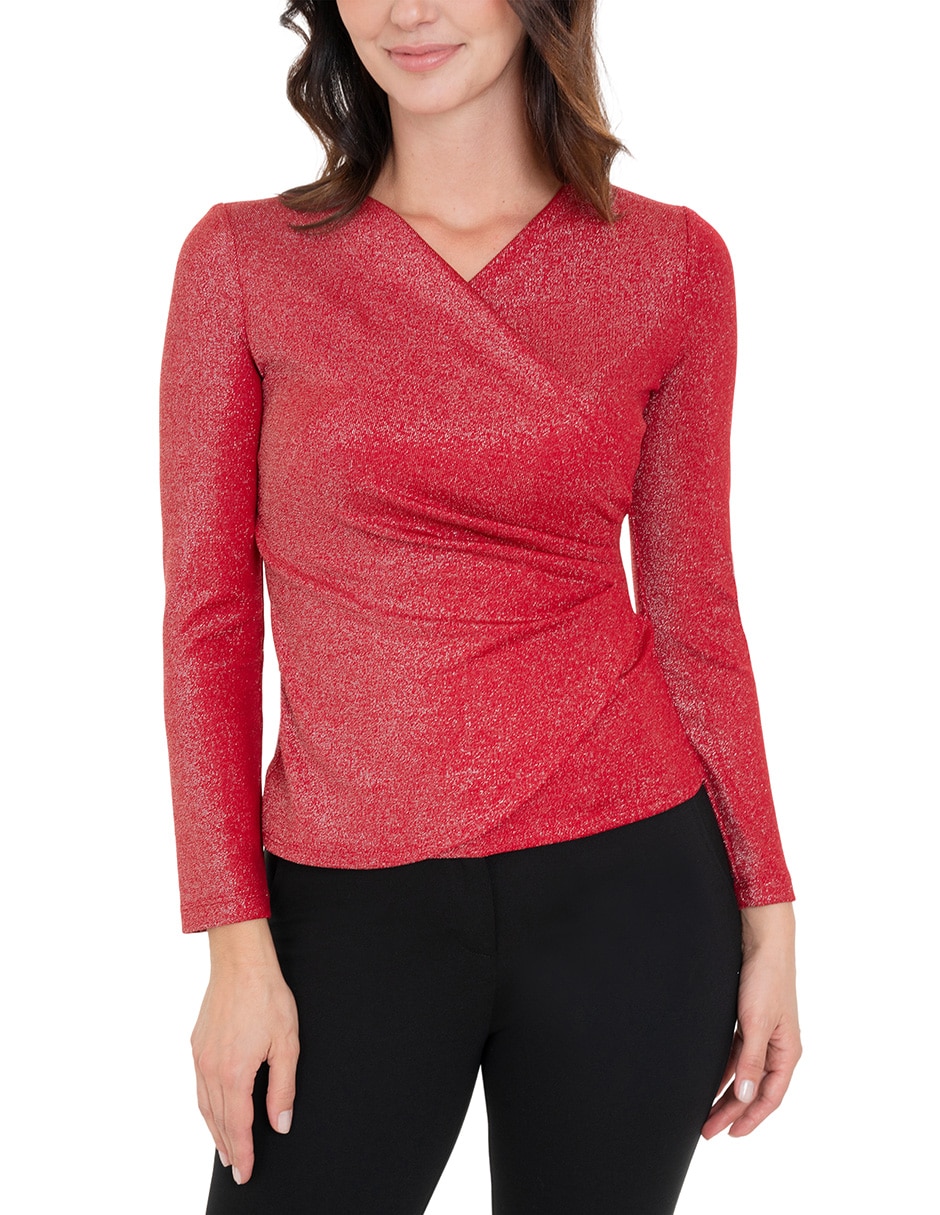 Playera manga larga cuello V para mujer 4