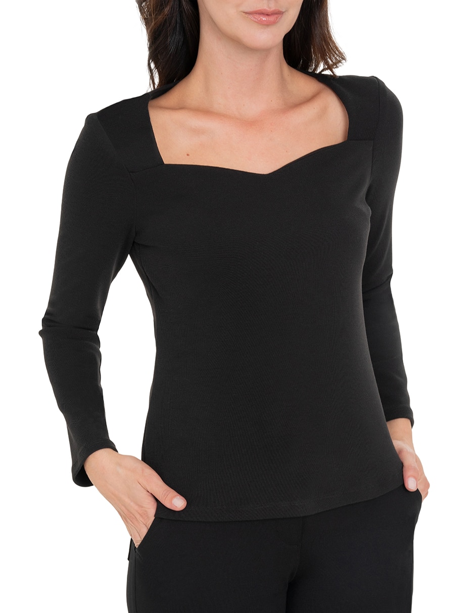 Playera manga larga cuello con escote para mujer 4