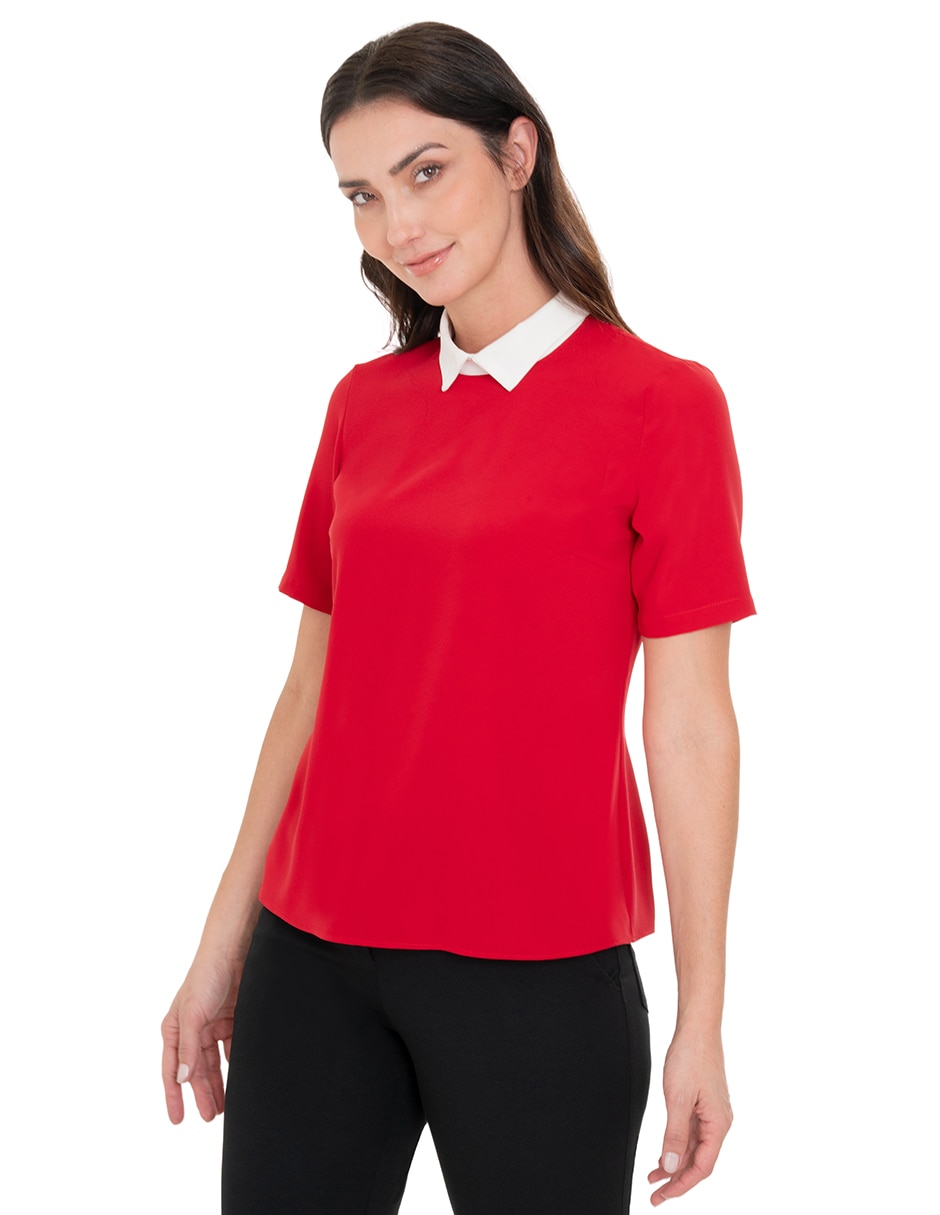 Blusa camisera manga corta para mujer