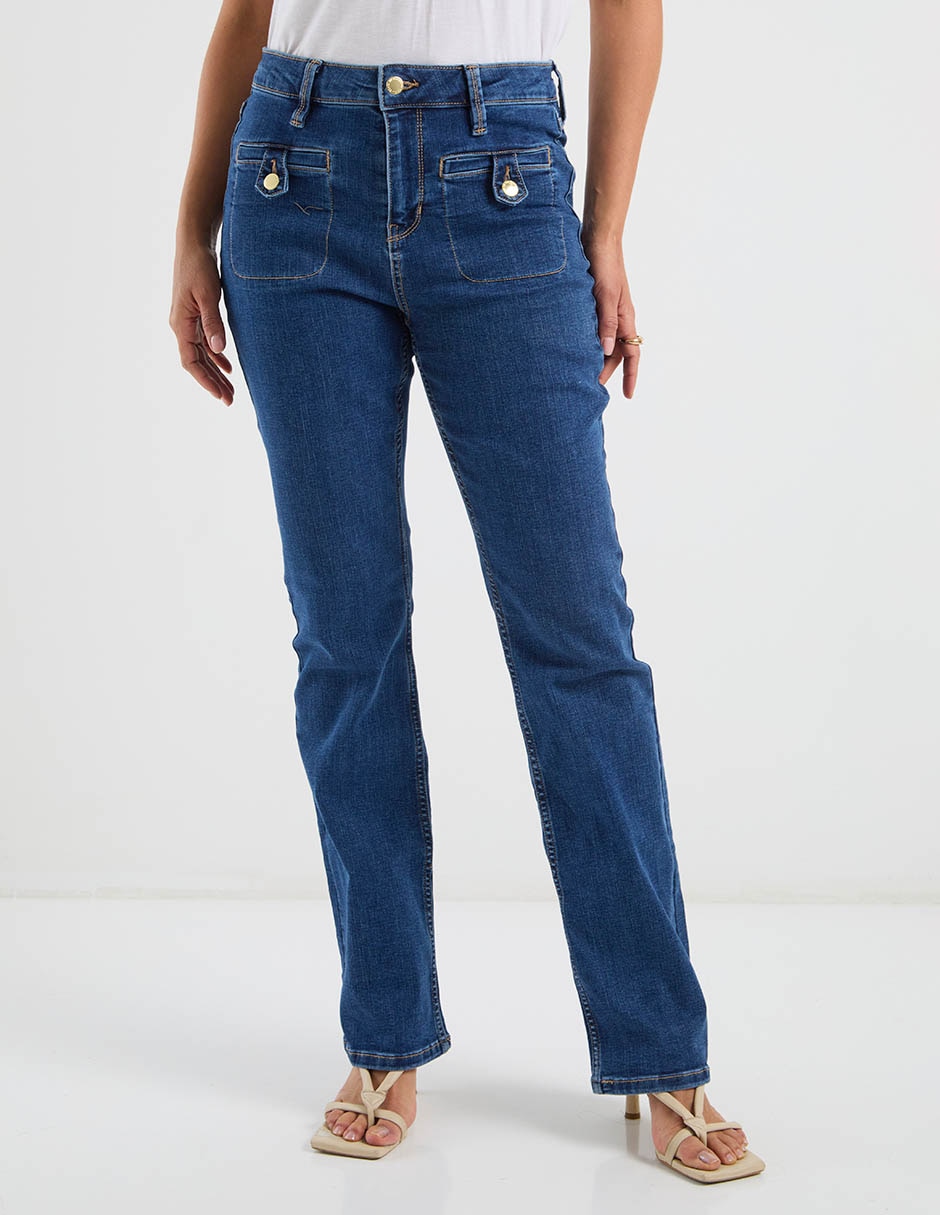 Jeans straight a la cintura para mujer