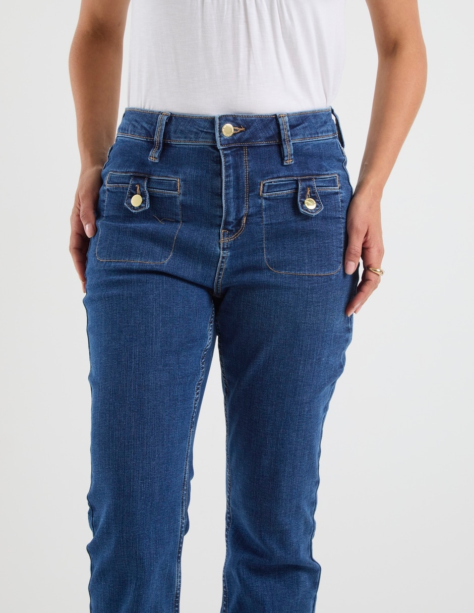 Jeans straight a la cintura para mujer 4