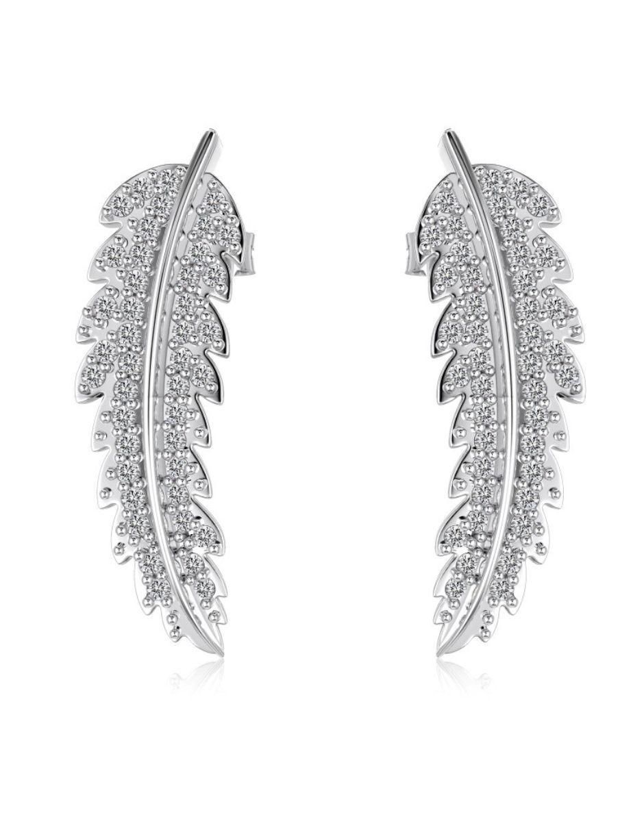 Aretes largos de hoja Aurea de plata p 925 zirconia Aretes largos de hoja Aurea de plata p 925 zirconia