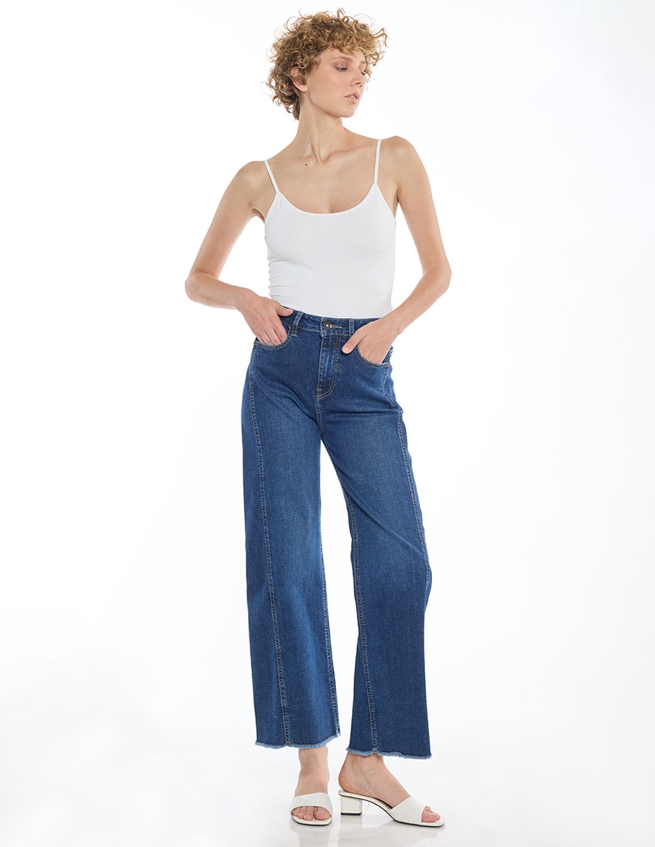 Jeans straight Denim corte cintura para mujer 2