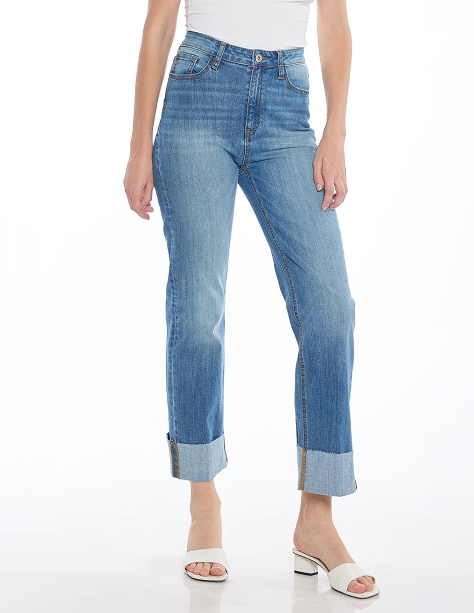 Jeans straight Denim corte cintura para mujer