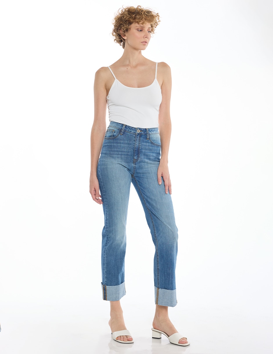 Jeans straight Denim corte cintura para mujer 2